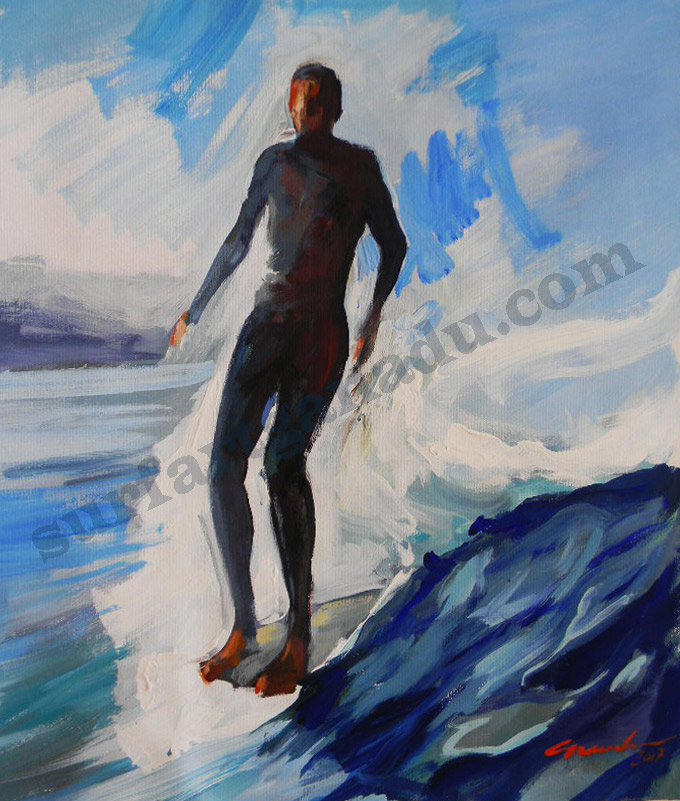 GANADU SURF ART ORIGINAL PAINTINGS HANG TEN 53x59