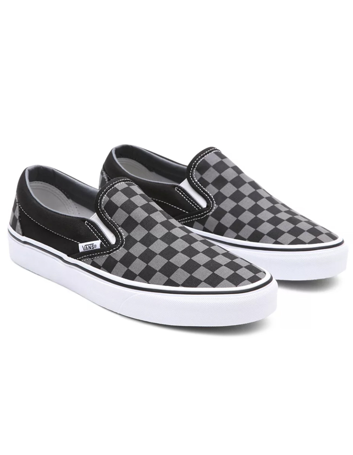 vans checkerboard slip on black grey