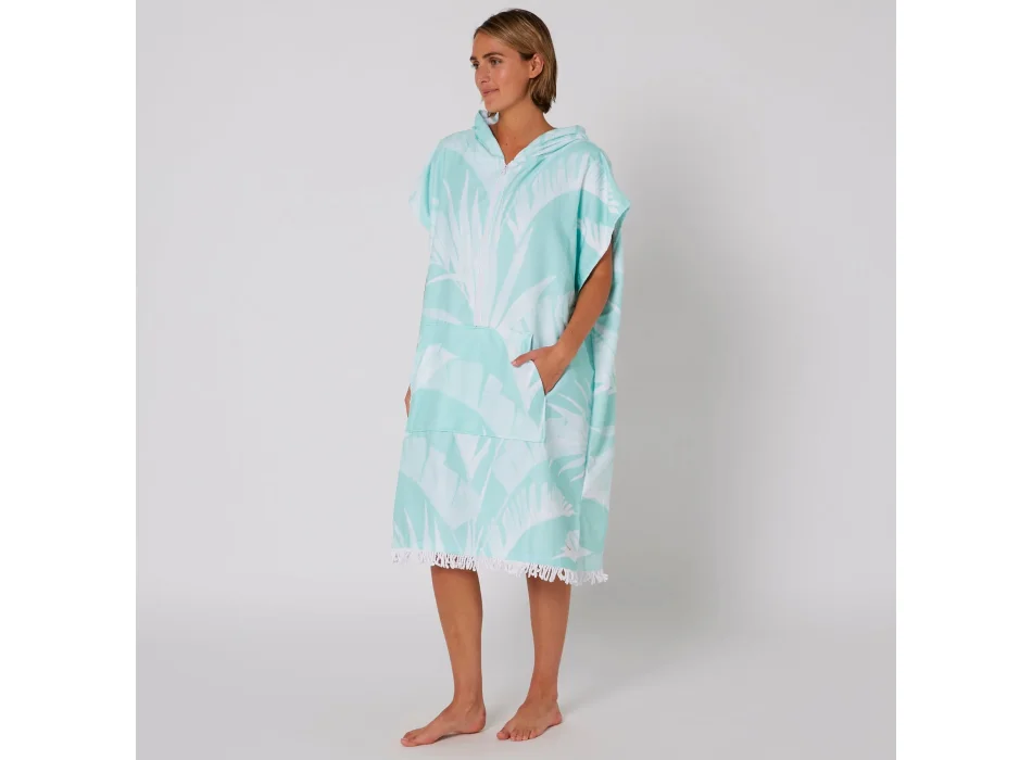 OCEAN & EARTH LADIES HOODED PONCHO MICROFIBRE ZIP MINT