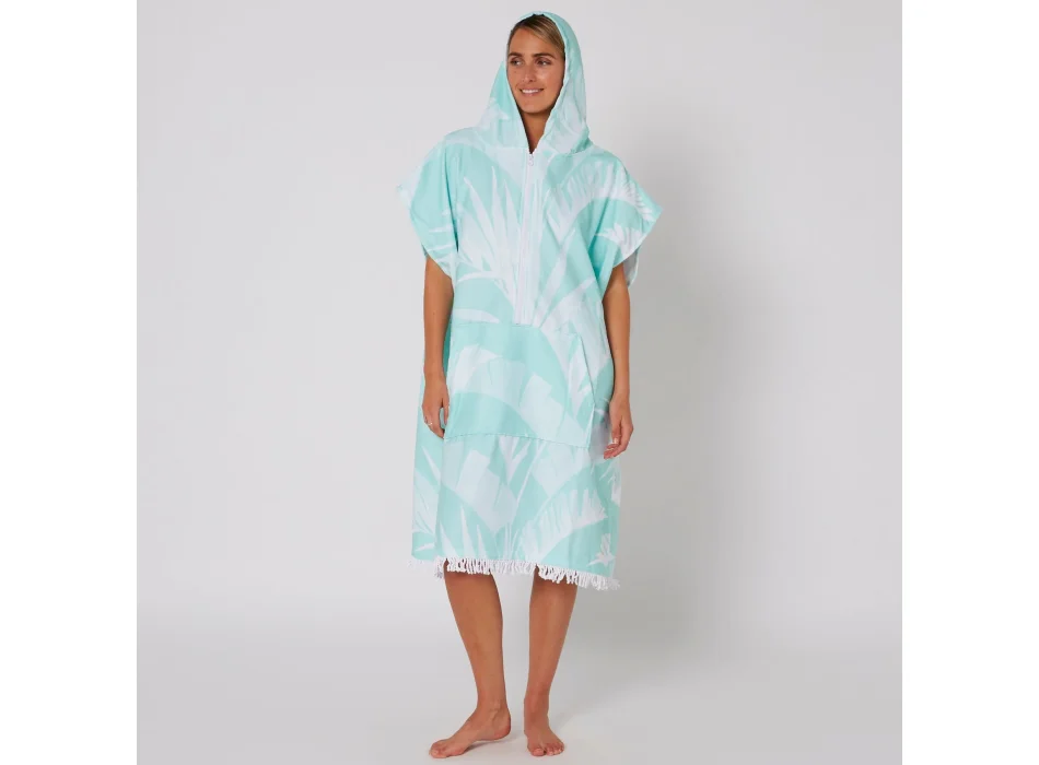 OCEAN & EARTH LADIES HOODED PONCHO MICROFIBRE ZIP MINT