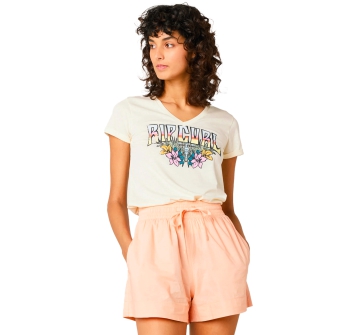 RIP CURL BLOCK PARTY V TEE DONNA OFF WHITE