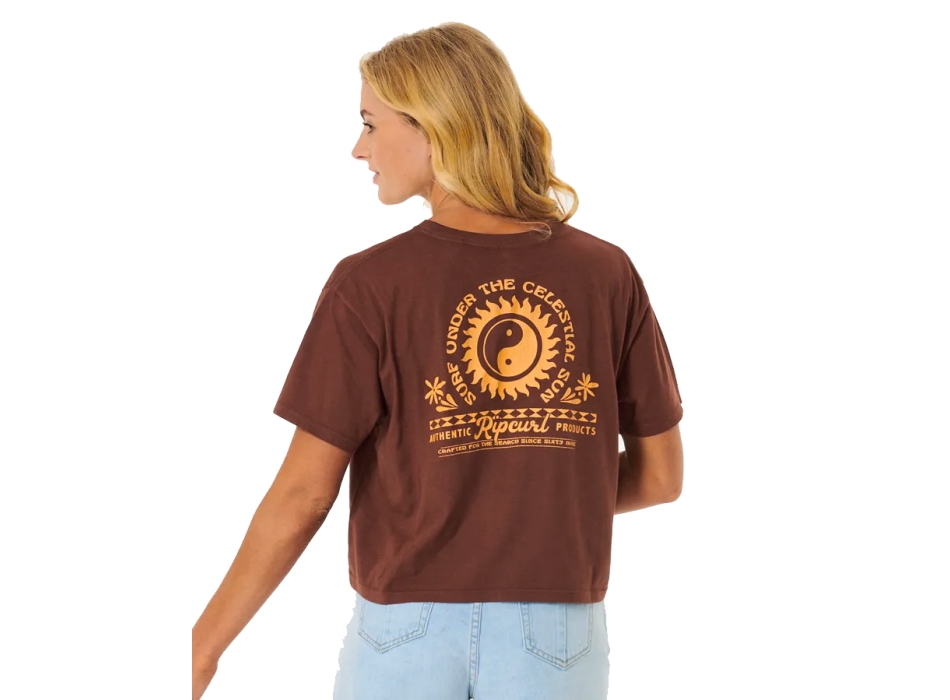 RIP CURL CELESTIAL SUN HERITAGE CROP TEE BROWN