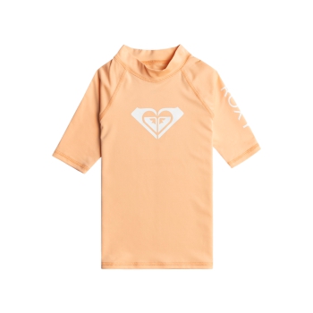 ROXY WHOLE HEARTED SHORT SLEEVE GIRL UPF 50 RASH GUARD PEACH FUZZ