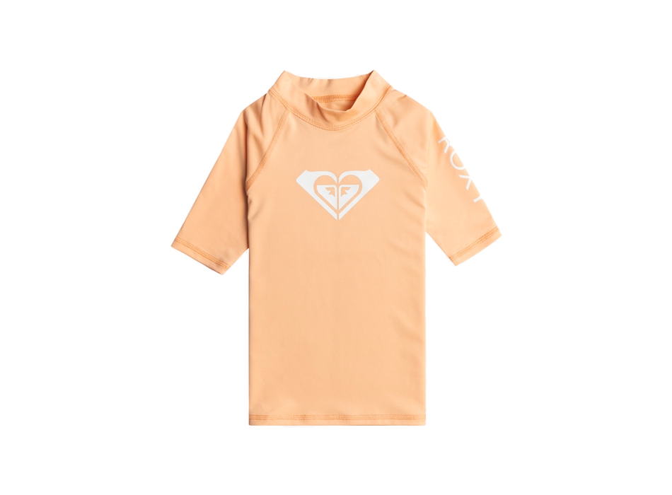 ROXY WHOLE HEARTED SHORT SLEEVE GIRL UPF 50 RASH GUARD PEACH FUZZ